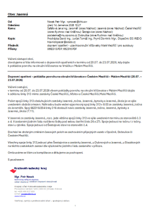 Omezení autobusové dopravy 20.7.- 23.2.2026